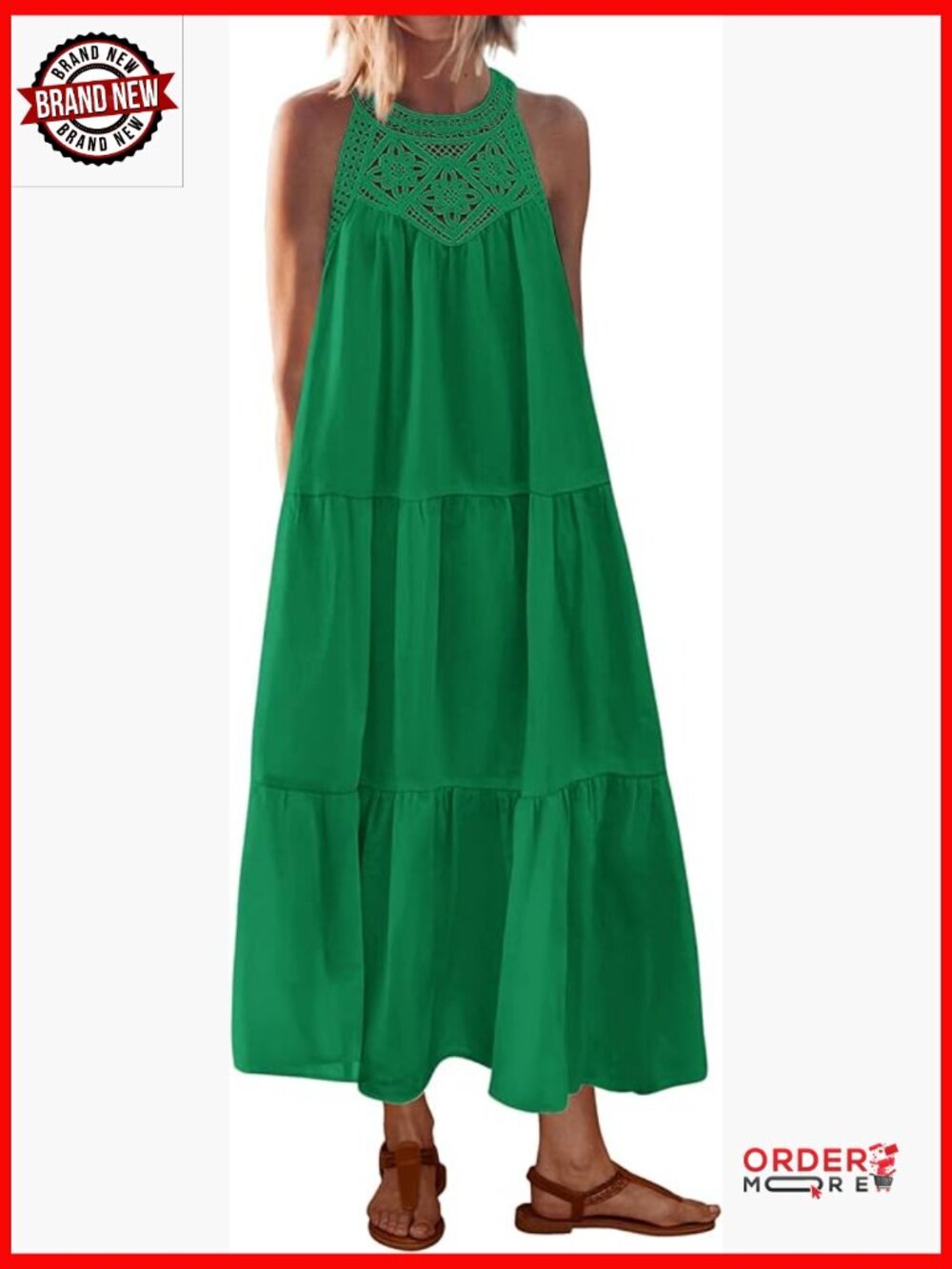 Halter Neck Hollow Out Maxi Dress Sleeveless Boho Sundress Loose Fit Tiered